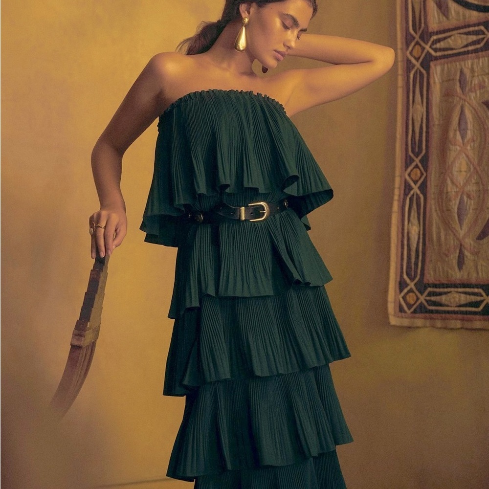 Anthropologie Mare Mare Pleated Tiered Strapless Ruffle Dress